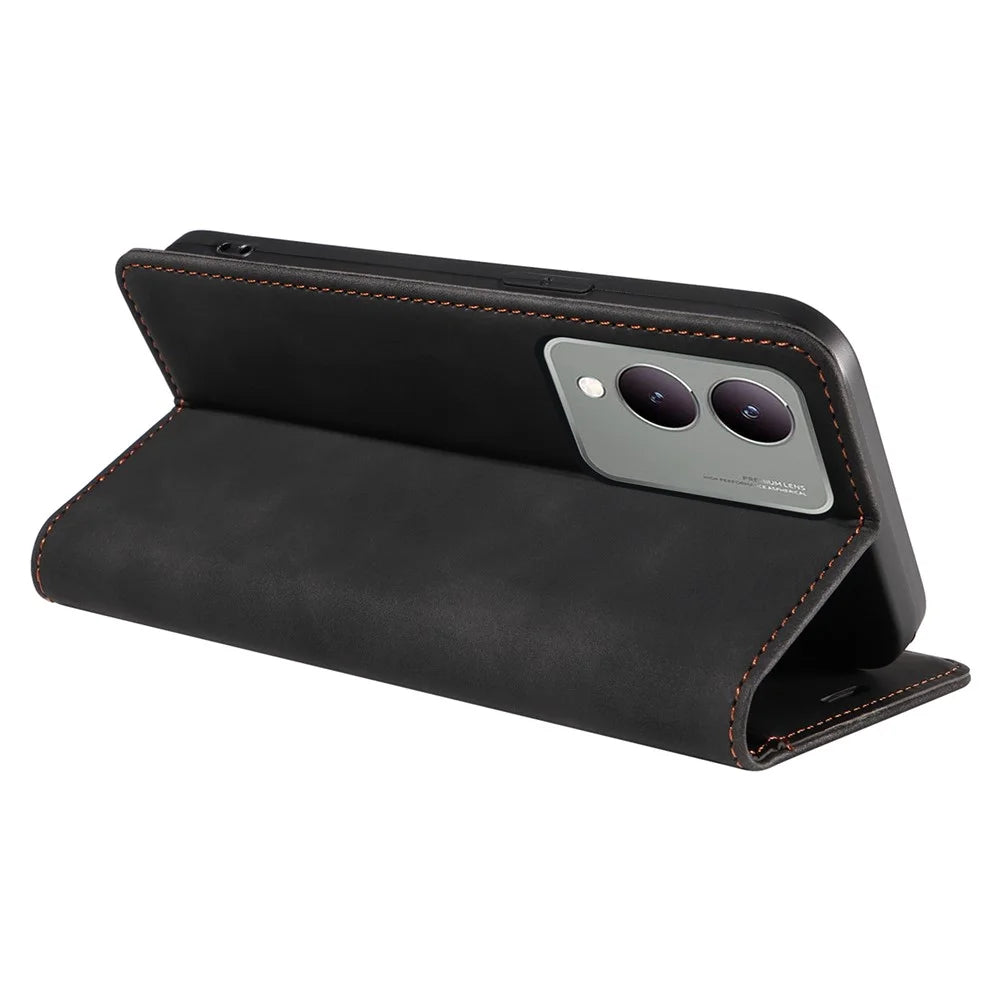 BETOPNICE 003 for vivo Y17s 4G Case RFID Blocking Wallet Phone Stand Cover - Black - 4