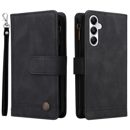 For Samsung Galaxy A05s 4G Case Multiple Card Slots Leather Stand Phone Cover - Black - 1