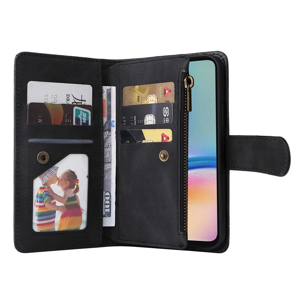 For Samsung Galaxy A05s 4G Case Multiple Card Slots Leather Stand Phone Cover - Black - 2