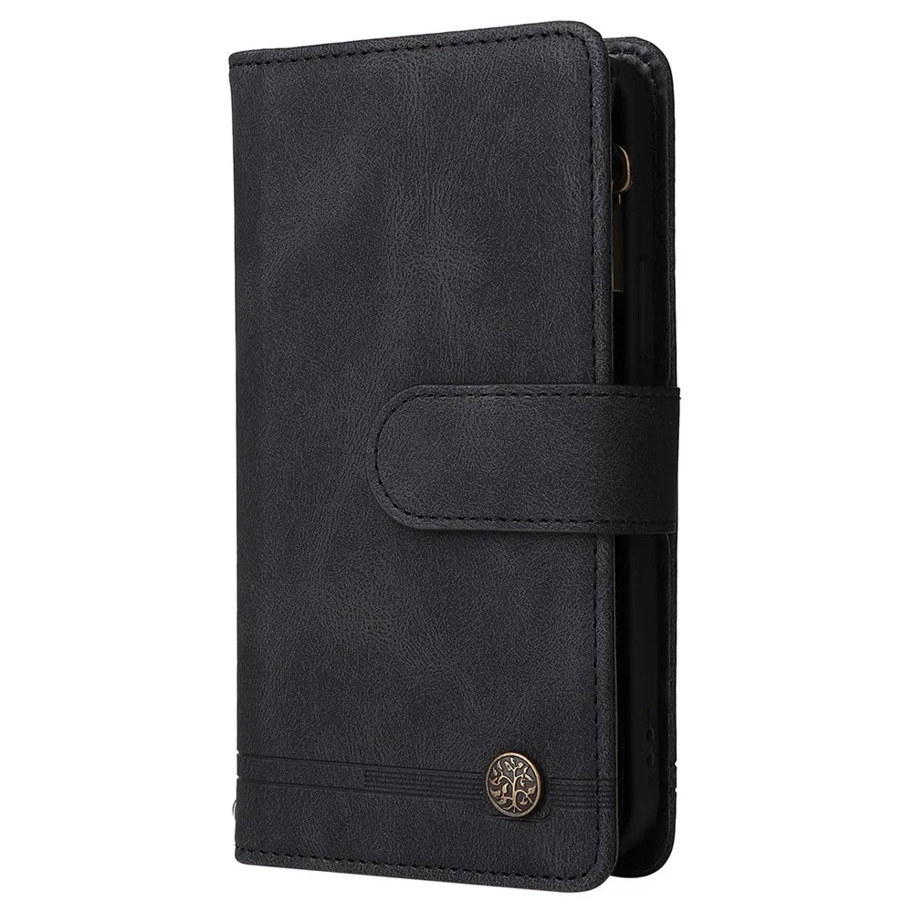 For Samsung Galaxy A05s 4G Case Multiple Card Slots Leather Stand Phone Cover - Black - 7