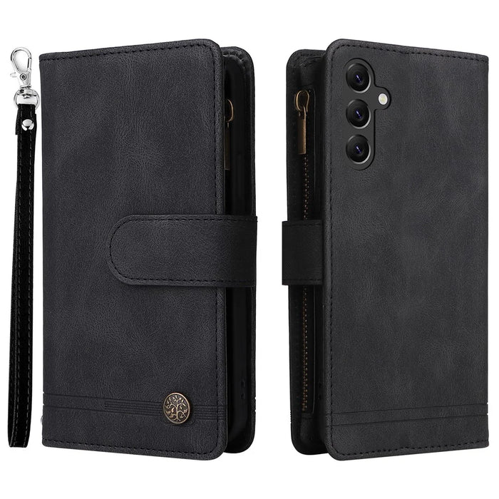 For Samsung Galaxy A15 5G Case Multiple Card Slots  Phone Cover with Zipper Pocket - Black - 1