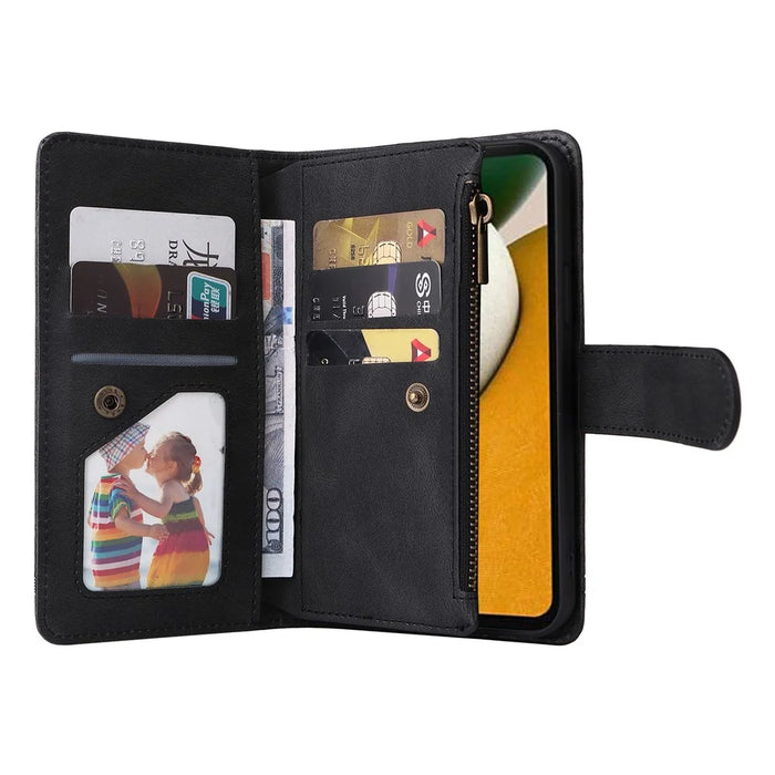 For Samsung Galaxy A15 5G Case Multiple Card Slots  Phone Cover with Zipper Pocket - Black - 2