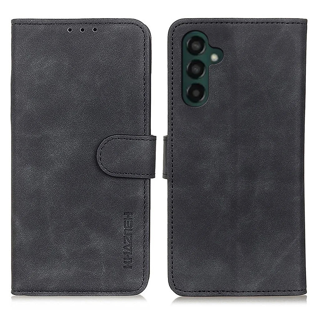 KHAZNEH For Samsung Galaxy A25 5G (Global) (161.0 x 76.5 x 8.3mm) Case Stand Wallet Retro Phone Cover - Black - 1