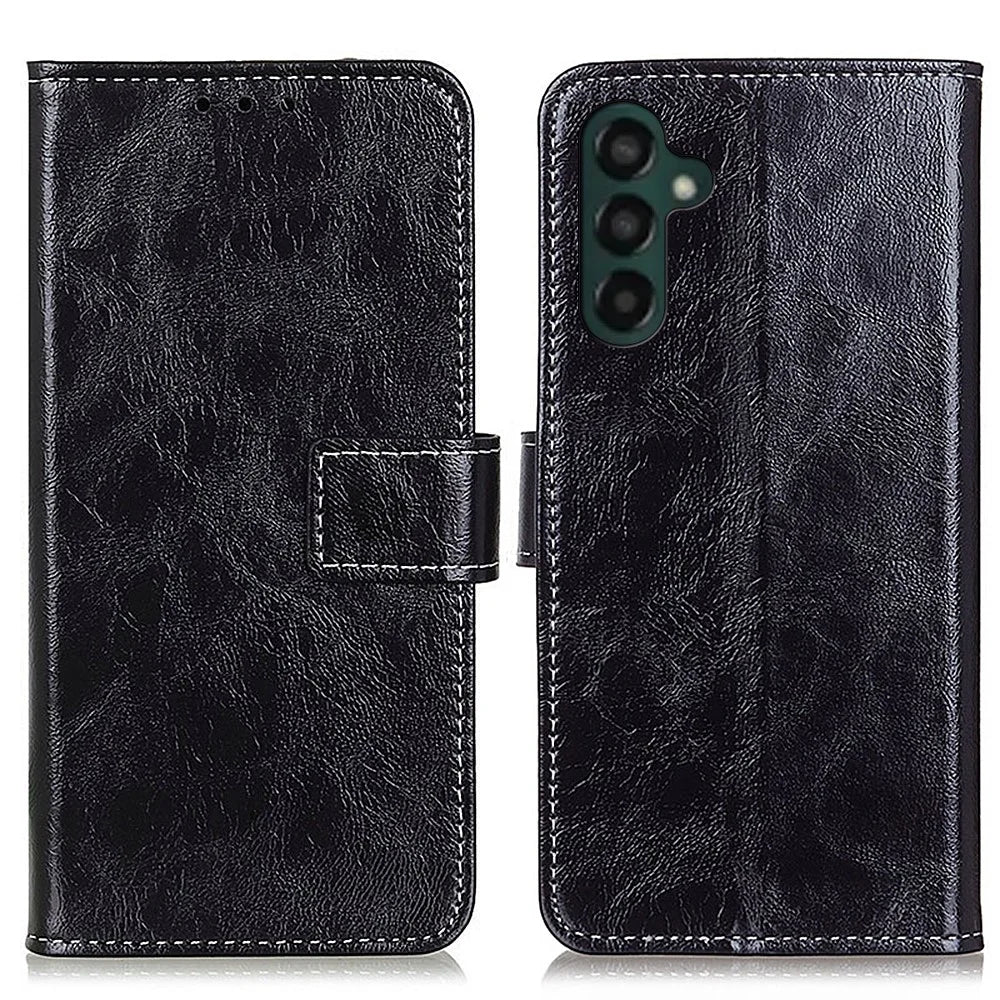 For Samsung Galaxy A25 5G (Global) (161.0 x 76.5 x 8.3mm) Case Retro Crazy Horse Texture Wallet Leather Cover - Black - 1