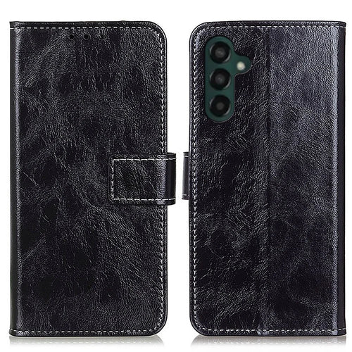 For Samsung Galaxy A25 5G (Global) (161.0 x 76.5 x 8.3mm) Case Retro Crazy Horse Texture Wallet Leather Cover - Black - 1