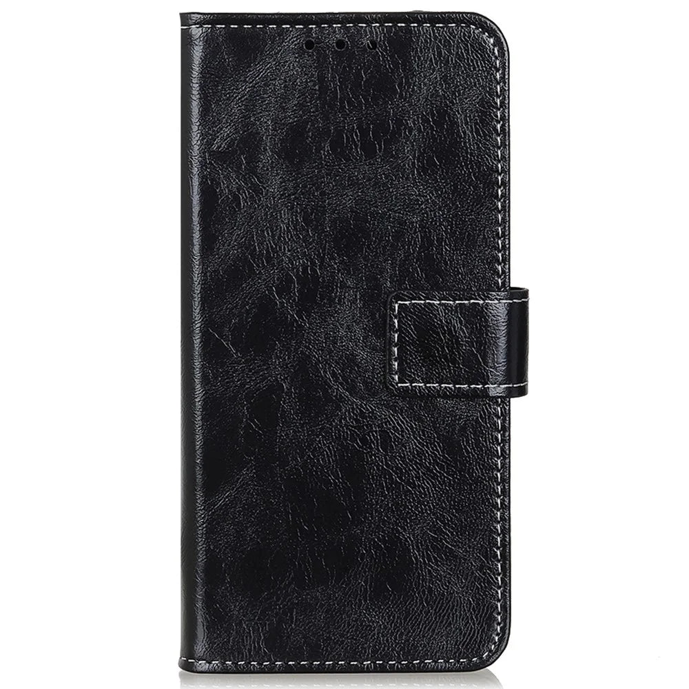 For Samsung Galaxy A25 5G (Global) (161.0 x 76.5 x 8.3mm) Case Retro Crazy Horse Texture Wallet Leather Cover - Black - 6