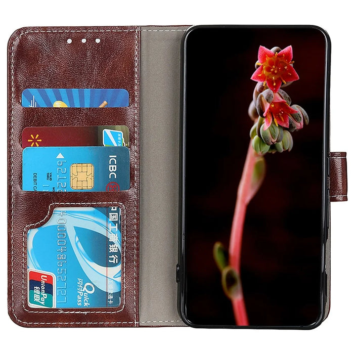 For Google Pixel 8a Case Crazy Horse Texture PU Leather Wallet Stand Cover - Brown - 3