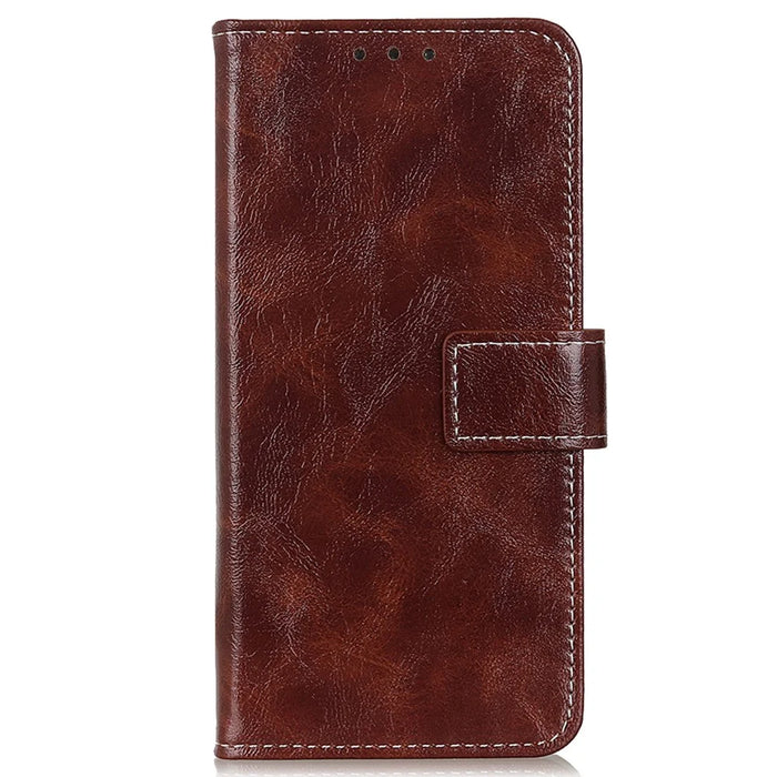 For Google Pixel 8a Case Crazy Horse Texture PU Leather Wallet Stand Cover - Brown - 6