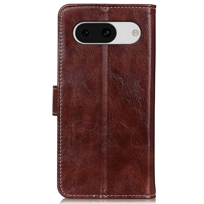 For Google Pixel 8a Case Crazy Horse Texture PU Leather Wallet Stand Cover - Brown - 7