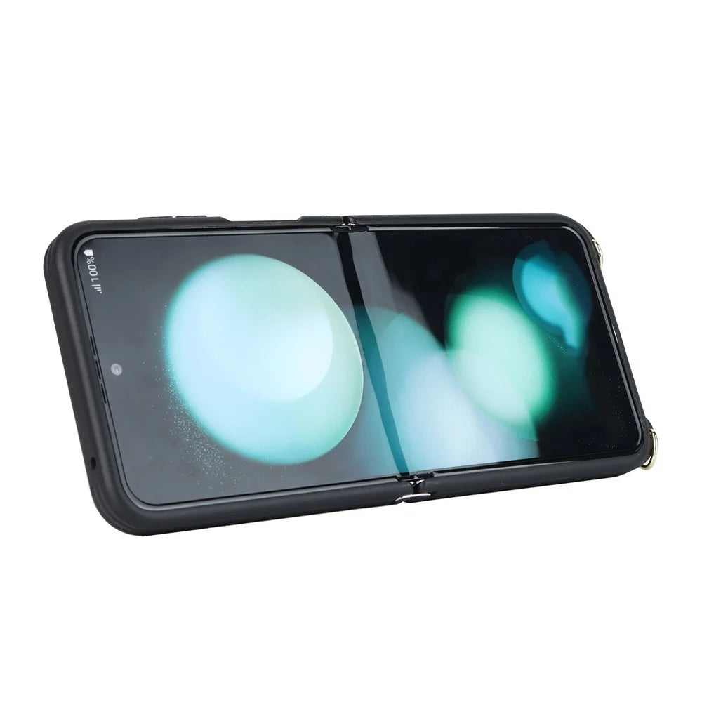For Samsung Galaxy Z Flip5 5G Case R20 Texture Leather + PC Kickstand Cover - Black - 4