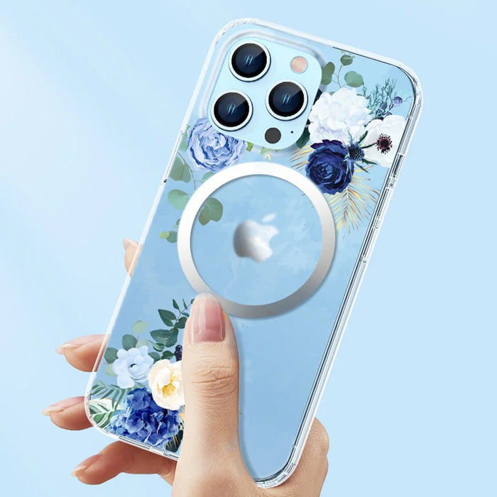 Flower Series for iPhone 15 Pro Max IMD Phone Case Compatible with Magsafe PC+TPU Matte Cover - Iris - 5