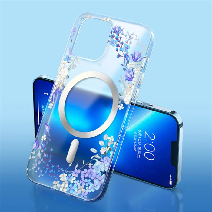 Flower Series for iPhone 15 Phone Case Compatible with Magsafe IMD Pattern Matte Cover - Iris - 1
