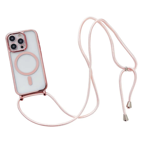 For iPhone 15 Pro Max Case Compatible with MagSafe TPU Phone Protector with Long Lanyard - Rose Gold - 1