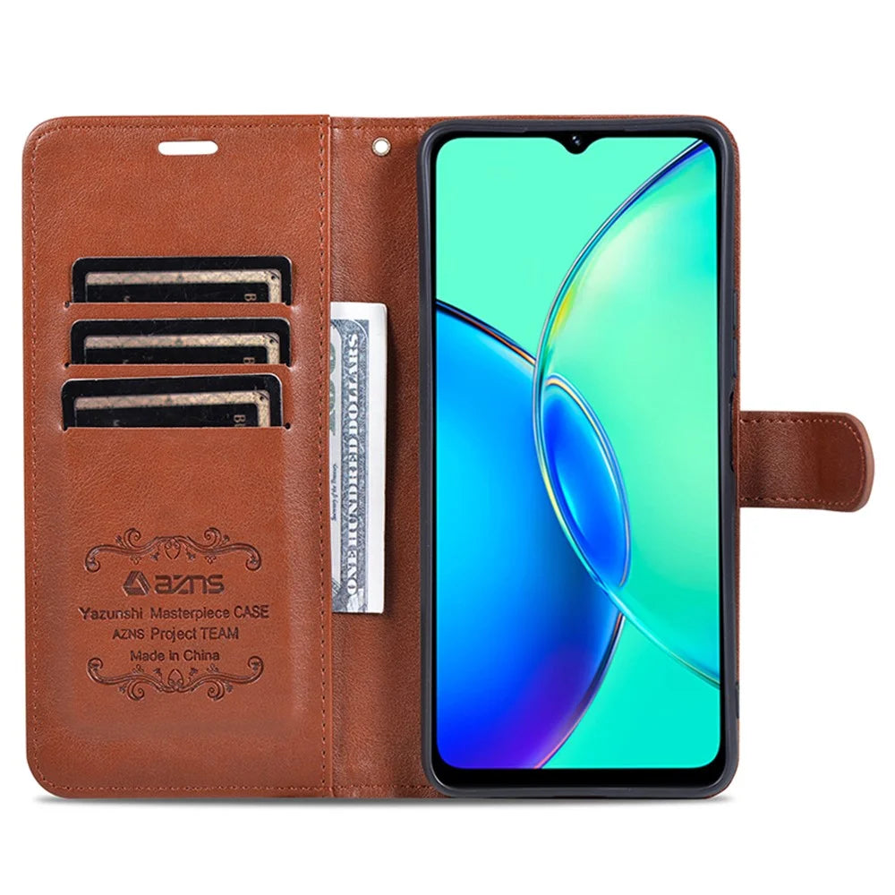 AZNS For vivo Y17s 4G Case Wallet PU Leather Phone Stand Cover - Brown - 2