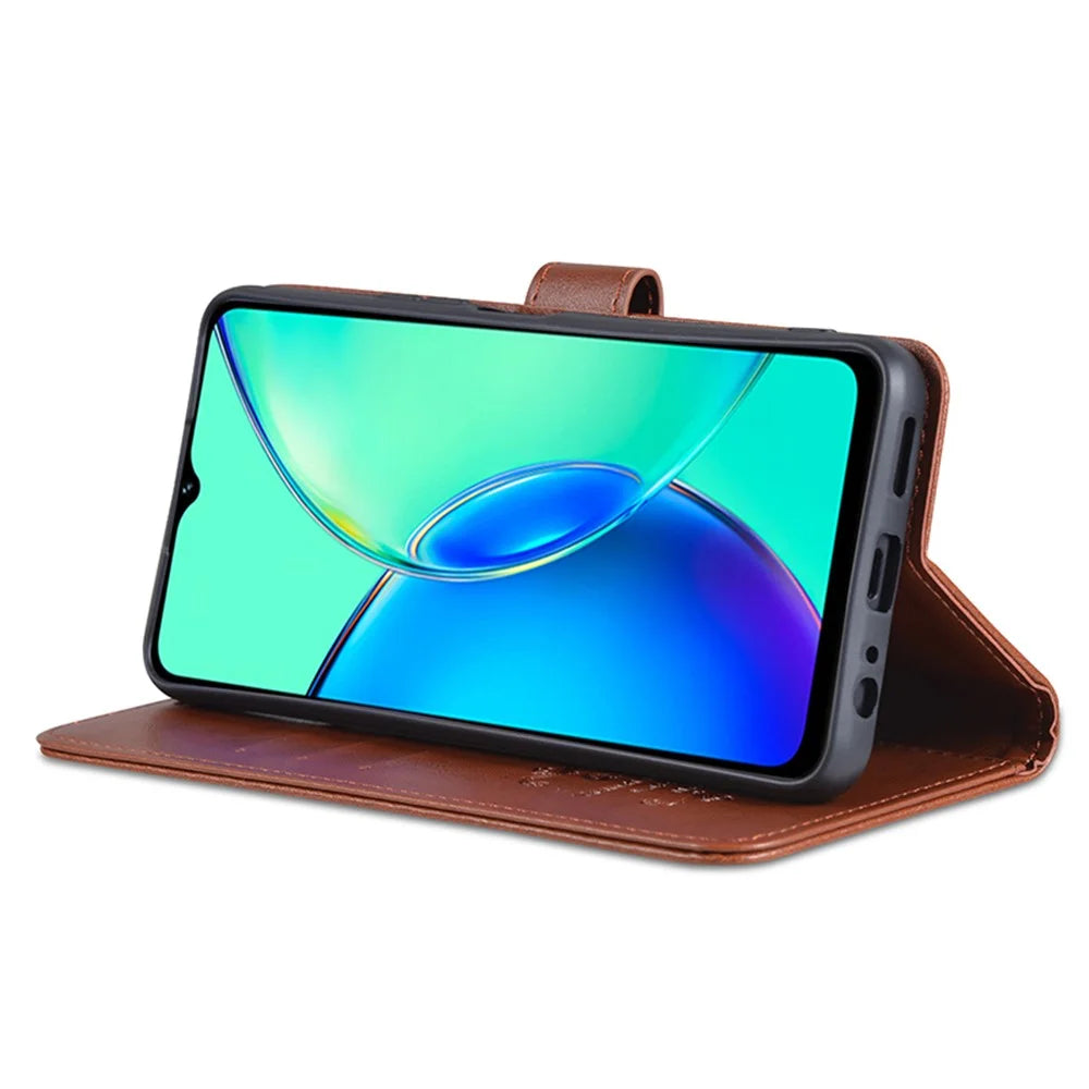 AZNS For vivo Y17s 4G Case Wallet PU Leather Phone Stand Cover - Brown - 3