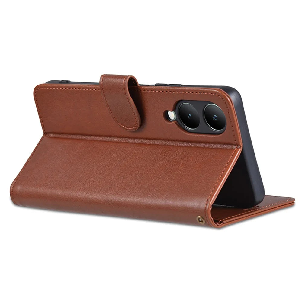 AZNS For vivo Y17s 4G Case Wallet PU Leather Phone Stand Cover - Brown - 4