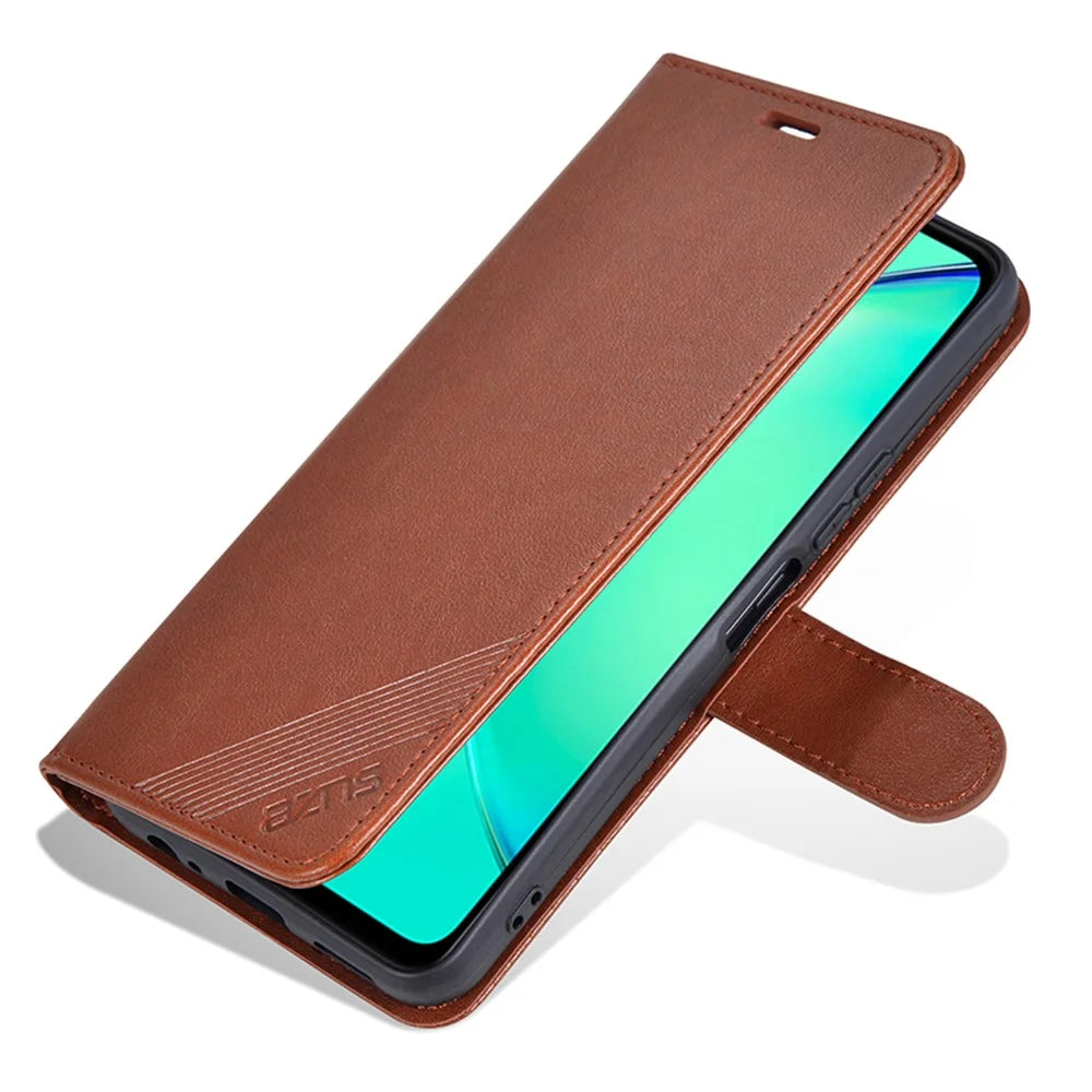 AZNS For vivo Y17s 4G Case Wallet PU Leather Phone Stand Cover - Brown - 5