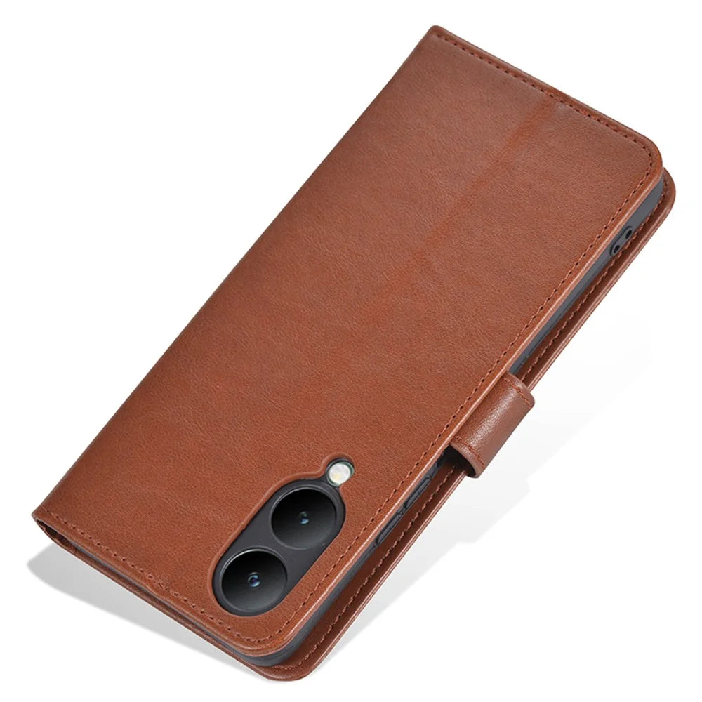 AZNS For vivo Y17s 4G Case Wallet PU Leather Phone Stand Cover - Brown - 6