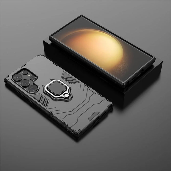 For Samsung Galaxy S24 Ultra Case Phone Cover with Ring Holder Kickstand - Black - 4