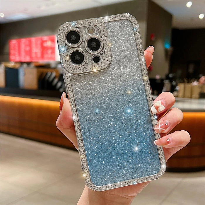 For iPhone 15 Pro Max TPU Phone Case Electroplate Bling Glitter Cover - Gradient Blue - 1