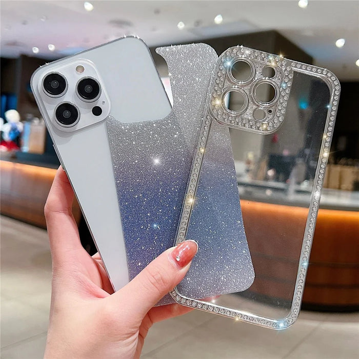 For iPhone 15 Pro Max TPU Phone Case Electroplate Bling Glitter Cover - Gradient Blue - 5