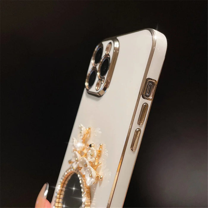 Electroplating TPU Case for iPhone 15 Pro Case Shockproof Phone Cover with Glass Mirror - White - 2