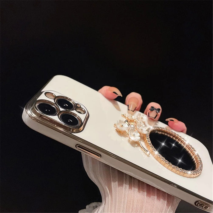 Electroplating TPU Case for iPhone 15 Pro Case Shockproof Phone Cover with Glass Mirror - White - 3