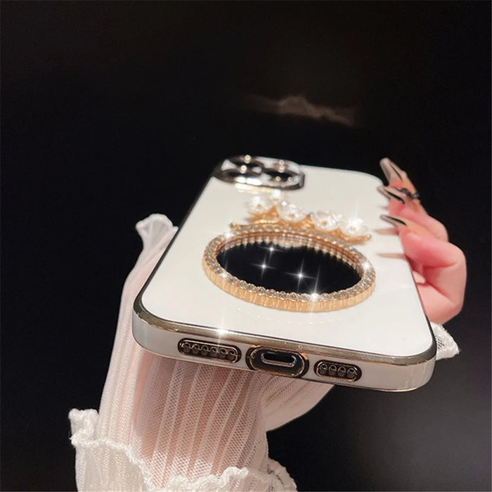Electroplating TPU Case for iPhone 15 Pro Case Shockproof Phone Cover with Glass Mirror - White - 4