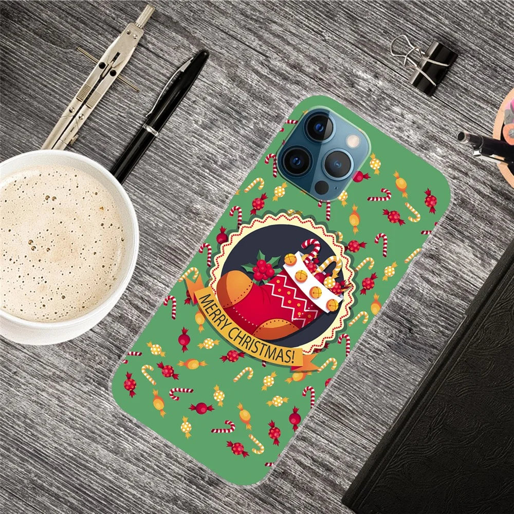 For iPhone 15 Pro Phone Case Christmas Pattern Printing Soft TPU Phone Cover - Christmas Sock - 4