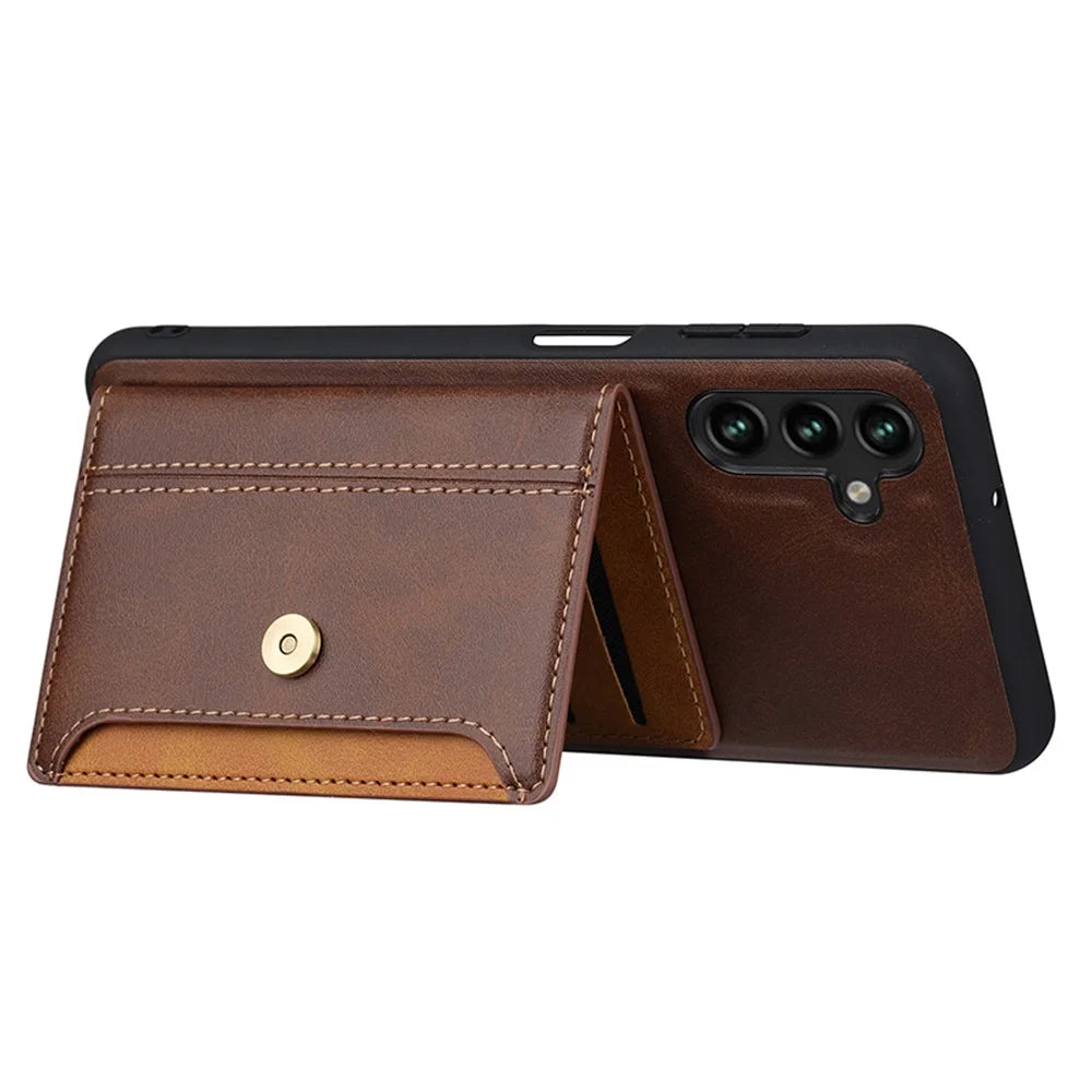 For Samsung Galaxy A05s 4G Case Card Slot Kickstand Phone Cover - Brown - 3