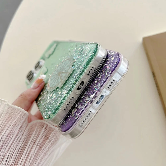 For iPhone 15 Pro Case TPU Epoxy Ferris Wheel Sparkle Glitter Cover - Green - 2