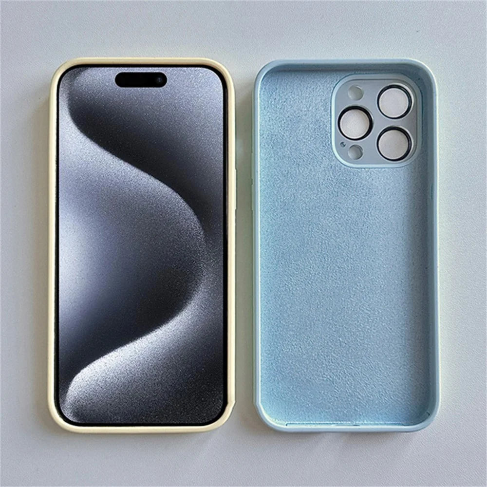 For iPhone 15 Pro Case Liquid Silicone Phone Cover with Lens Glass Film - Baby Blue - 2