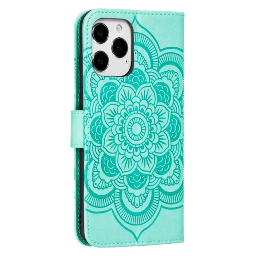 For iPhone 15 Pro Max PU Leather Case Stand Magnetic Closure Phone Cover - Green - 7