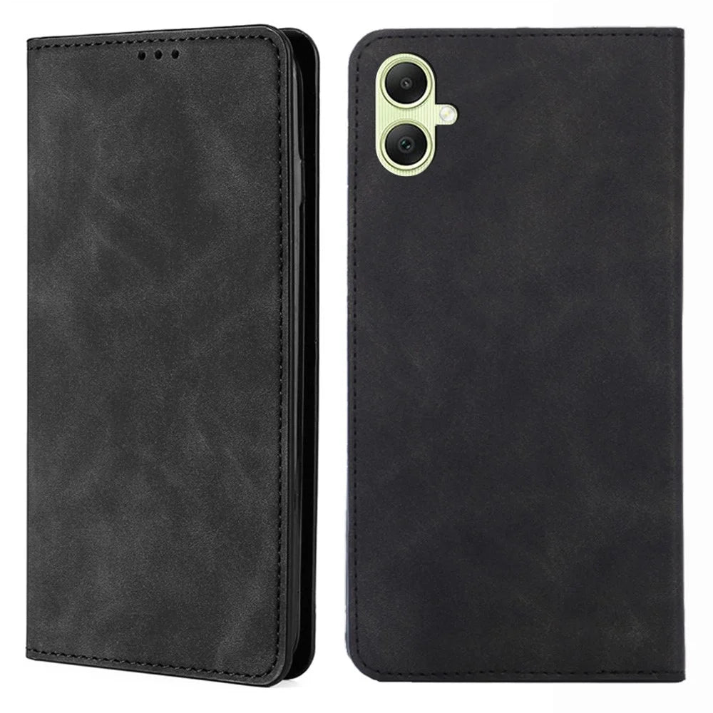 For Samsung Galaxy A05 4G Case PU Leather Flip Stand Shockproof Phone Cover with Card Slots - Black - 1