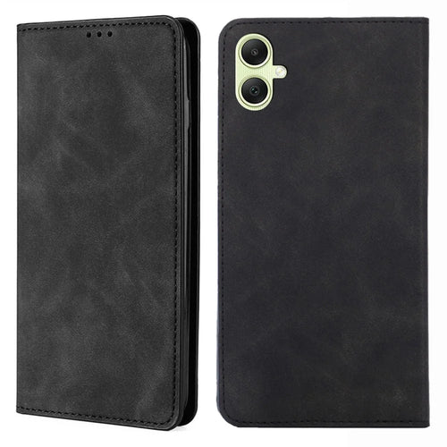 For Samsung Galaxy A05 4G Case PU Leather Flip Stand Shockproof Phone Cover with Card Slots - Black - 1