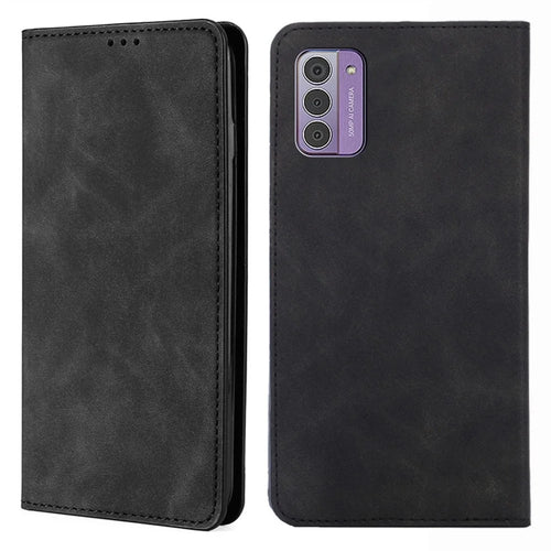 For Nokia G42 Case Skin-touch Flip Stand PU Leather Smart Phone Cover with Card Slots - Black - 1