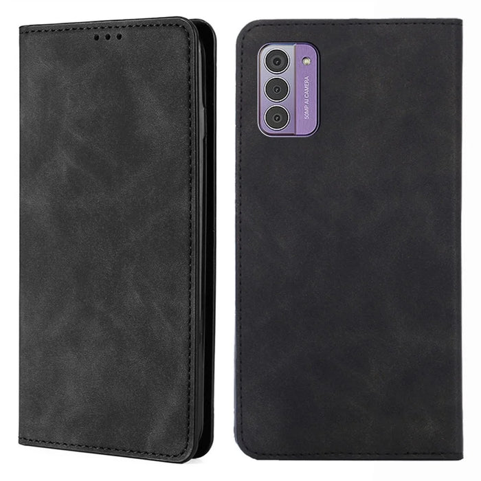 For Nokia G42 Case Skin-touch Flip Stand PU Leather Smart Phone Cover with Card Slots - Black - 1
