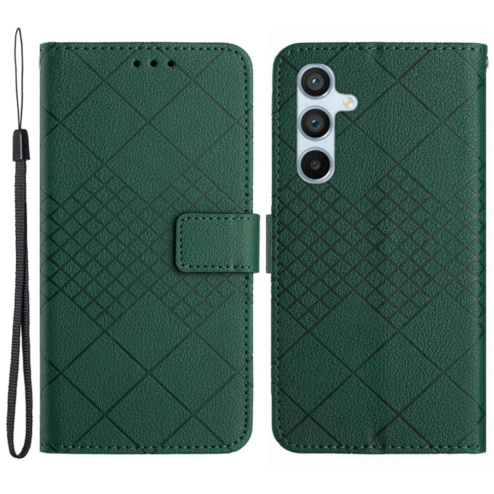 HT06 For Samsung Galaxy S24 Case Litchi Texture Stand Phone Wallet Cover - Green - 1