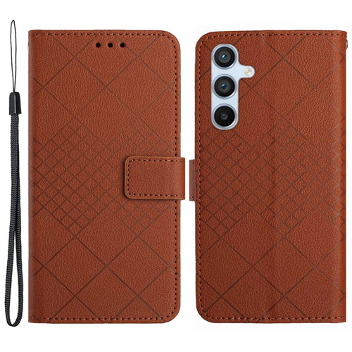 HT06 For Samsung Galaxy A54 5G Wallet Phone Case Anti-Drop Litchi Texture PU Leather Flip Cover - Brown - 1
