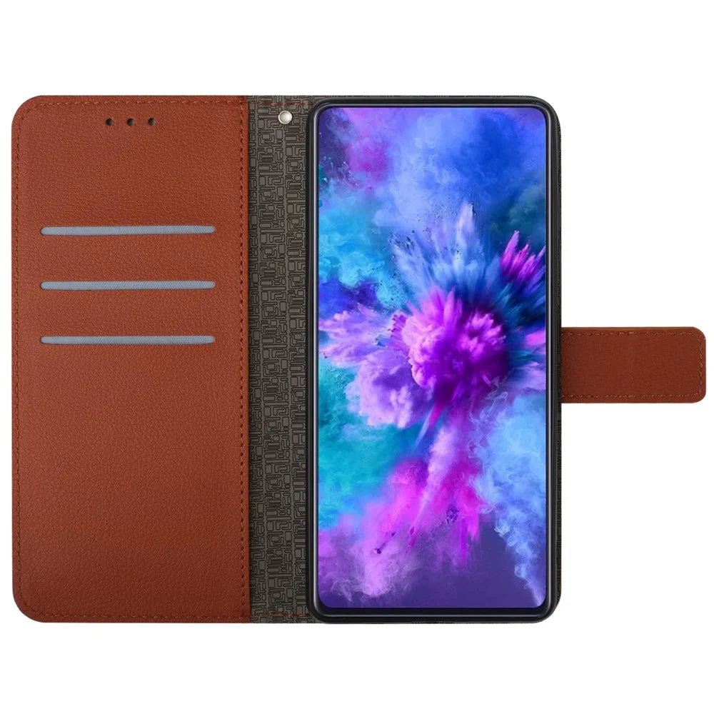 HT06 For Samsung Galaxy A54 5G Wallet Phone Case Anti-Drop Litchi Texture PU Leather Flip Cover - Brown - 2
