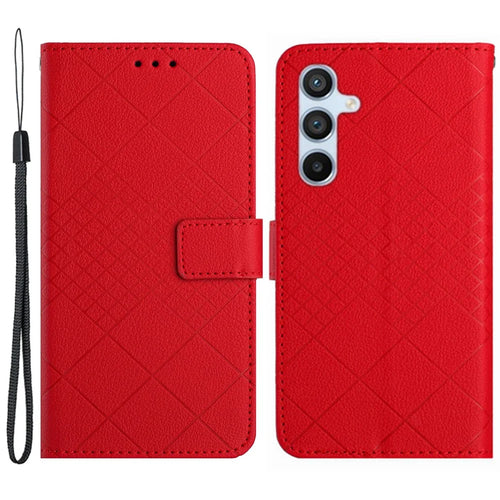 HT06 For Samsung Galaxy A34 5G Shockproof Case Litchi Texture PU Leather Wallet Phone Case - Red - 1