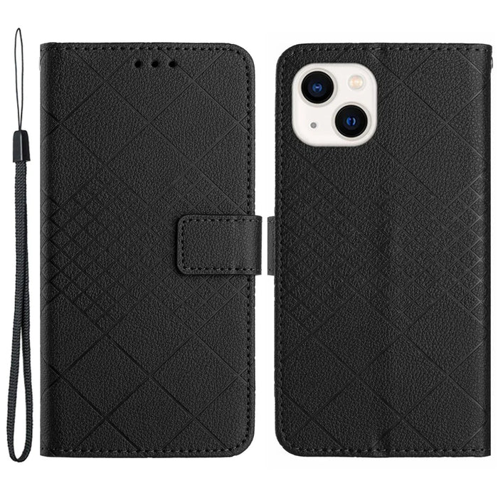 HT06 For iPhone 15 Plus Case PU Leather Stand Anti-scratch Phone Cover - Black - 1