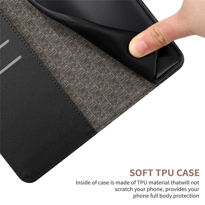 HT06 For iPhone 15 Plus Case PU Leather Stand Anti-scratch Phone Cover - Black - 7