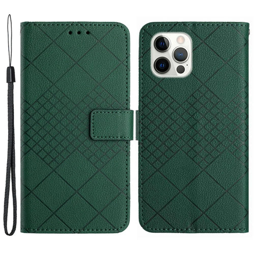HT06 For iPhone 15 Pro Max Case PU Leather Litchi Texture Stand Phone Cover - Green - 1