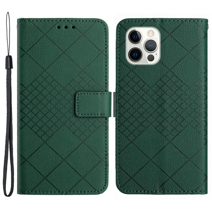 HT06 For iPhone 15 Pro Max Case PU Leather Litchi Texture Stand Phone Cover - Green - 1