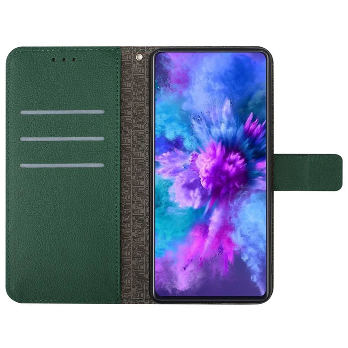 HT06 For iPhone 15 Pro Max Case PU Leather Litchi Texture Stand Phone Cover - Green - 2