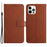 HT06 For iPhone 14 Pro Case Imprint PU Leather Litchi Texture Phone Cover - Brown - 1