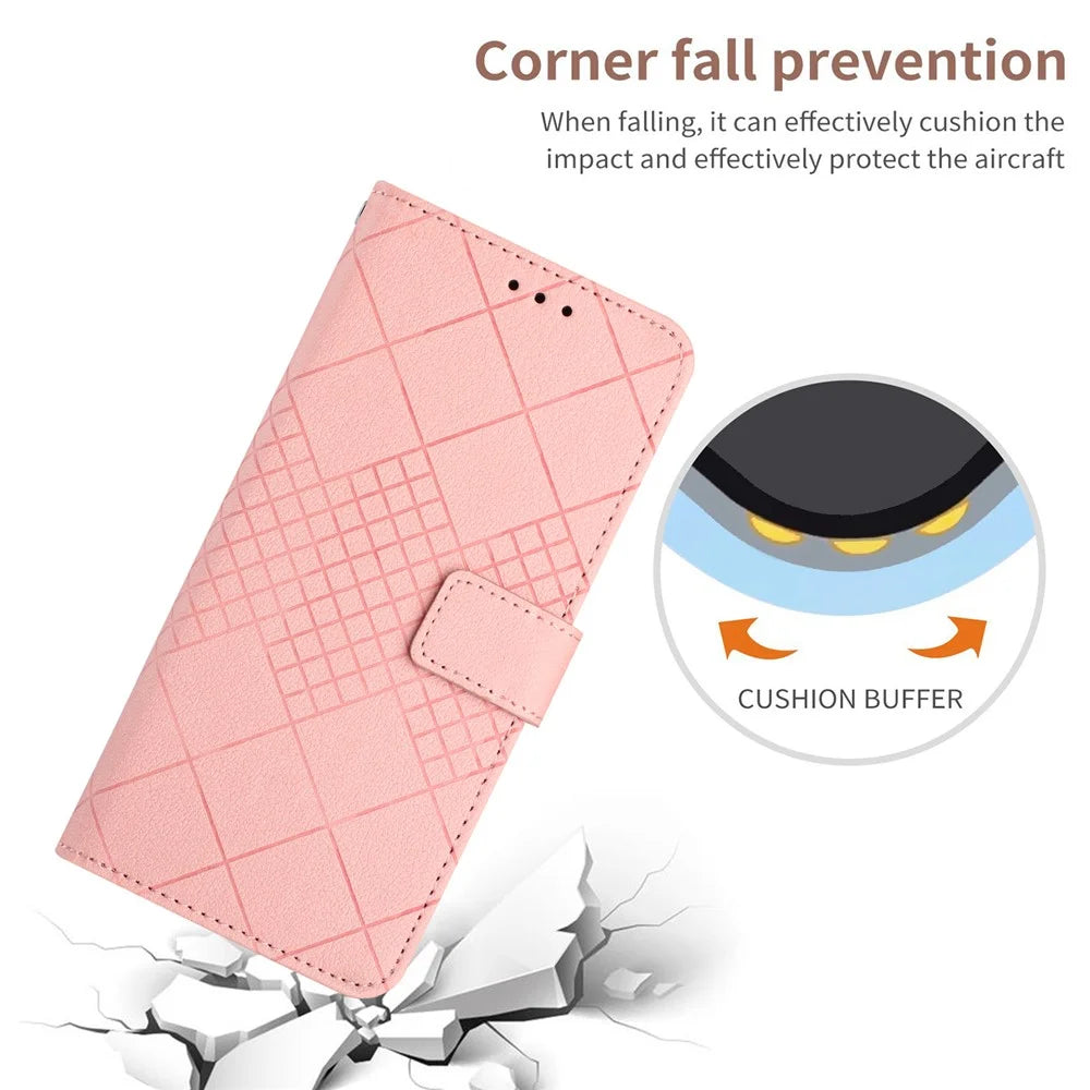 HT06 For iPhone 15 Pro Case PU Leather Litchi Texture Stand Smart Phone Cover - Pink - 5