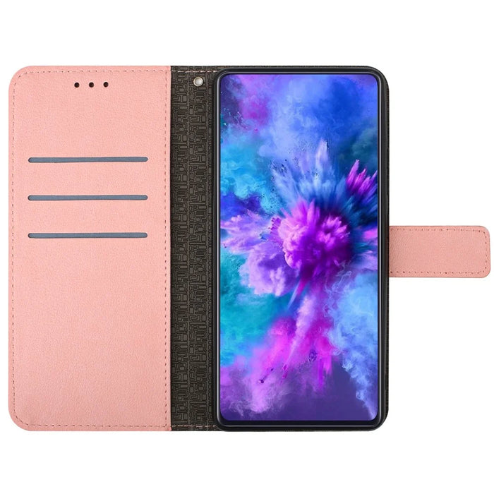 HT06 For iPhone 13 6.1 inch Case Imprint Rhombus Pattern Stand PU Leather Phone Cover - Pink - 2