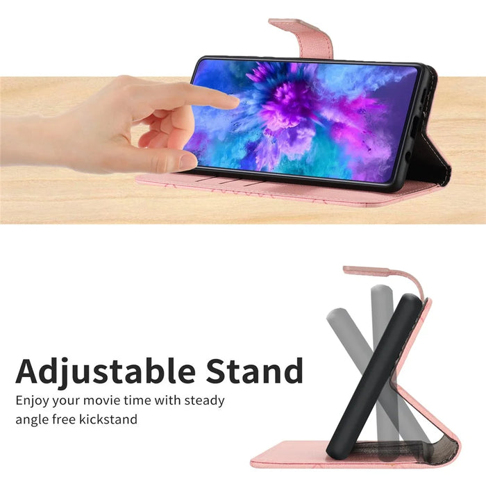 HT06 For iPhone 13 6.1 inch Case Imprint Rhombus Pattern Stand PU Leather Phone Cover - Pink - 6